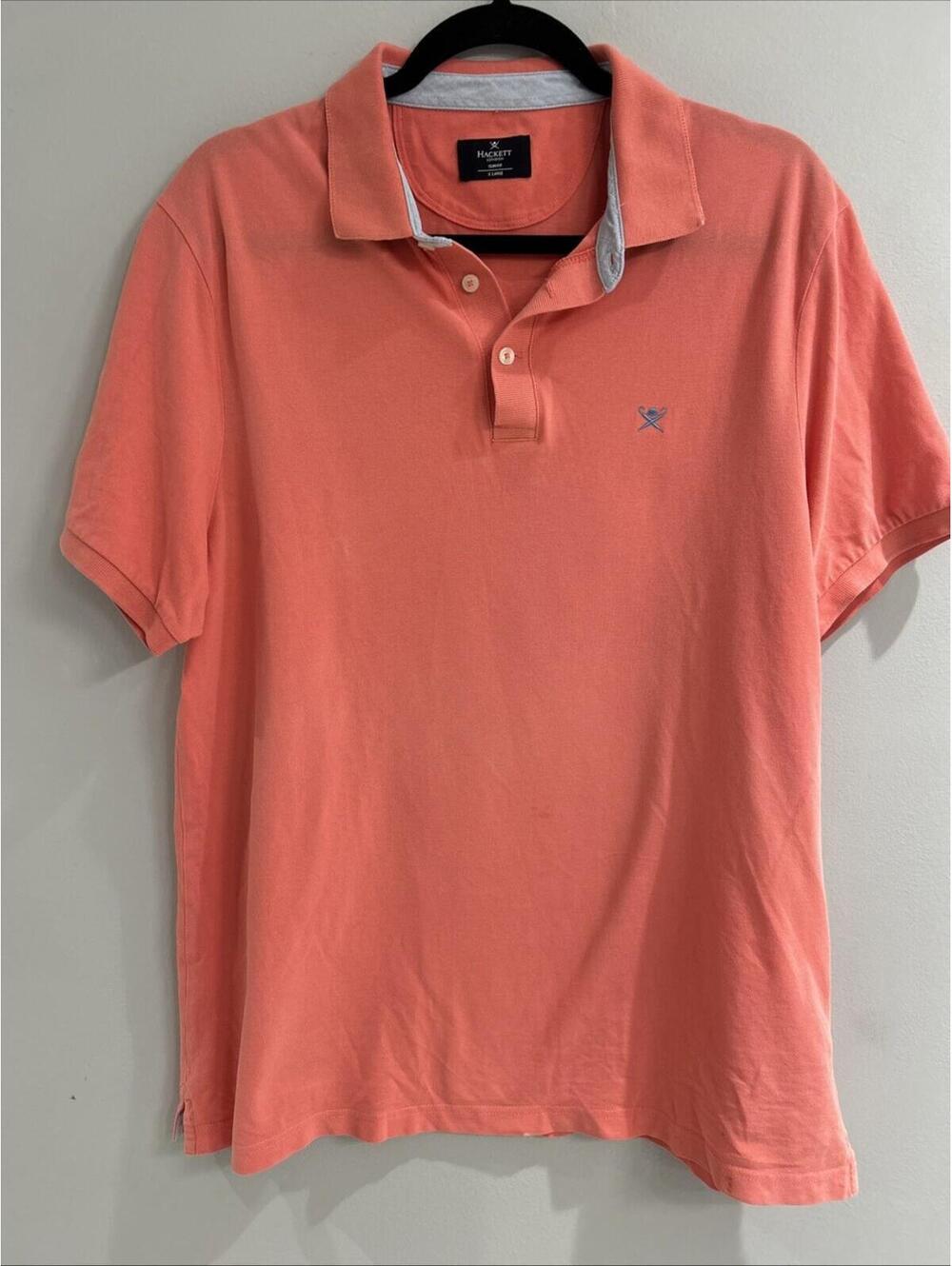 HACKETT Slim Fit T-shirt Men's LARGE Short Sleeve Polo Neck Logo Coral